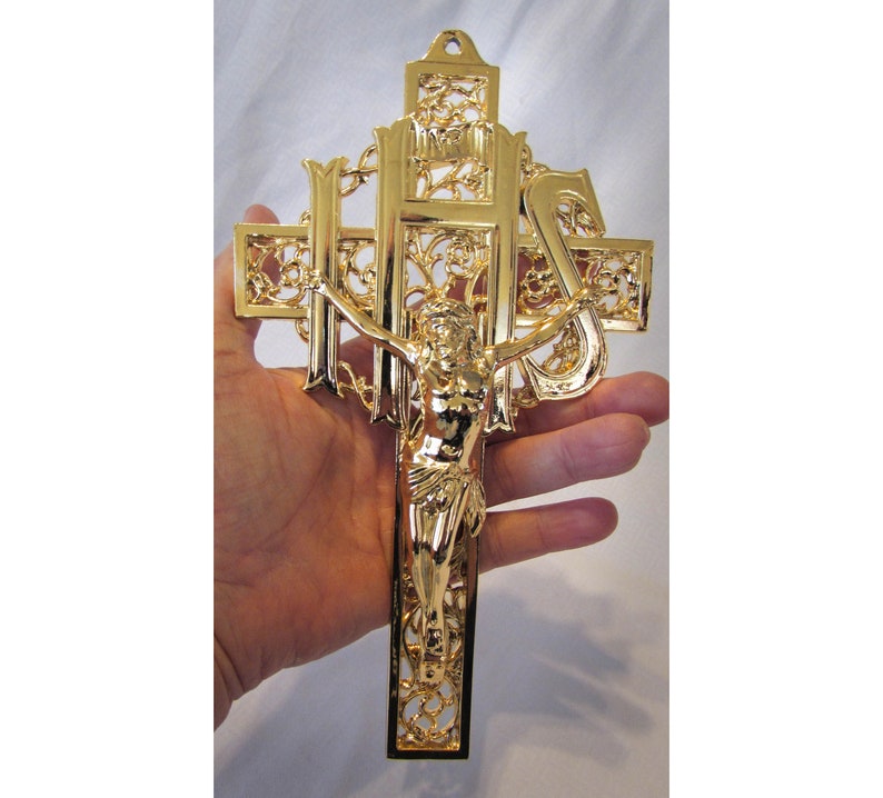 Vintage Gold Wall Crucifix IHS Jesuit Christograph Iesus Etsy