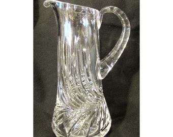 Vintage Brilliant Heavy Lead Crystal Pitcher Exquisite Hand Cut Swirl Pattern Tall Starburst Bottom, Tall 11.25"