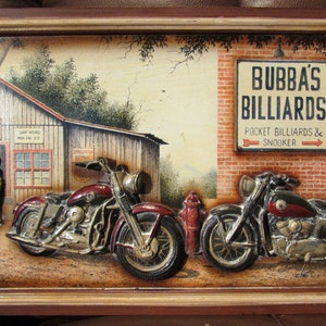 Vintage Bubba's Pocket Billiards and Snooker Indian Motorcycle High-Relief Picture