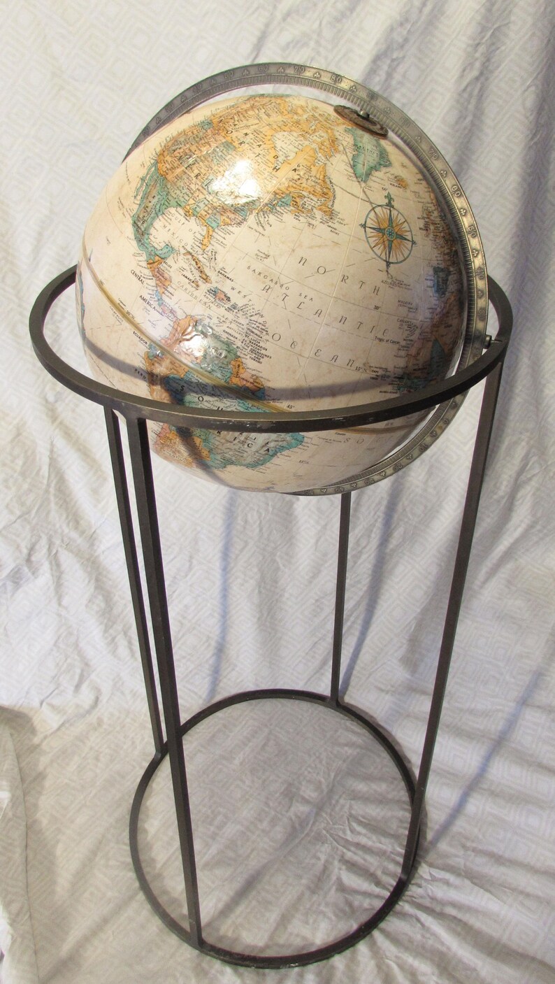 Vtg 12" MCM Replogle Floor World Globe Map Brass 35" Tall Paul Mccobb ...