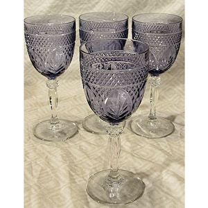 Gorgeous Vintage Water Goblet Cristal D&#39;Arques-Durand Antique Amethyst Wine Glass Water Diamond Cut Set of 4