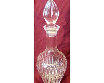 Gorgeous Vintage Crystal Glass Decanter w Stopper Paneled Heavy Thick Base Spirits Wine 1960s