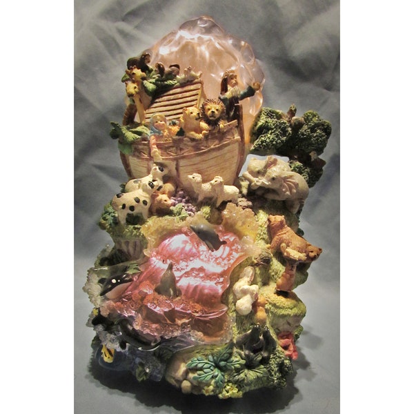 Noah's Ark Lighted Music Box Resin Sculpture, "Talk to the Animals" Song. 1990s 10"