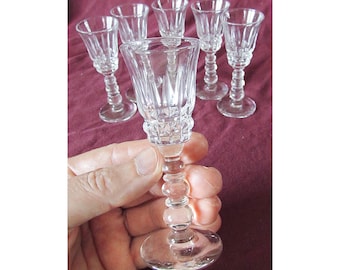 Vtg Bryce Wakefield Cut Crystal 6 Cordial Glasses Triple Ball Stem Barware 1950s