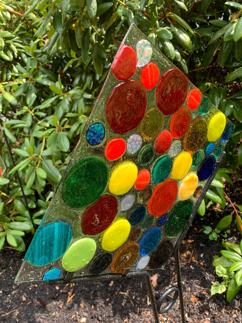 Glorious Rainbow Dots Fused Glass Garden Plate Yard Art or Etsy
