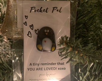 Pocket Pal Penguin fused glass Worry Stone