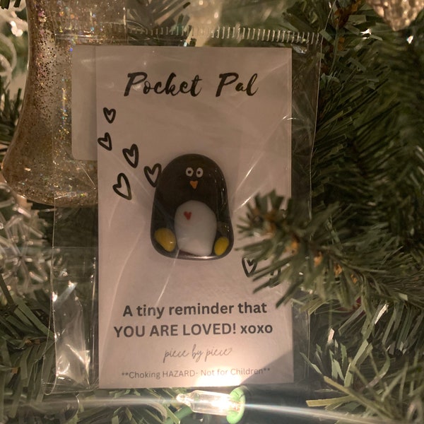 Pocket Pal Penguin fused glass Worry Stone