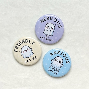 Ghost Social Boundary Pin Back Button | Mood Vibe Feeling Communication Bag Accessory Mental Health Awareness Disability Autism ADHD Anxiety
