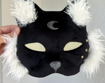 Black Cat Mask Therian Gear for Girls Tweens Teens Celestial Moon Stars Cat  Mask Kitty Otherkin Animal Halloween Costume Cosplay Furry