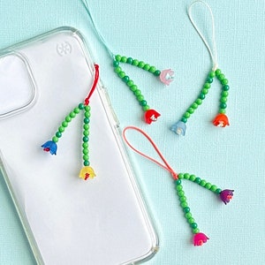 Flower Dangler Cell Phone Charm Cute Floral Bead Unique Zipper Pull Backpack Charm Purse Bag Keychain Gift Under 10 for Girl Teen Her Tween