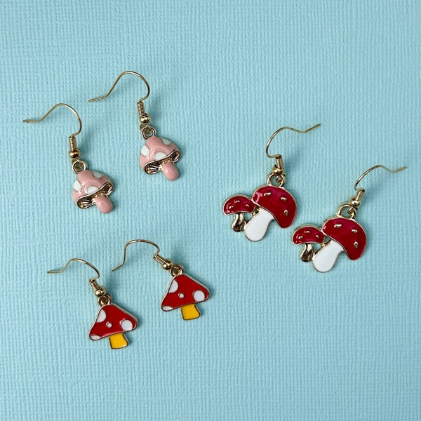 Mushroom Earrings Cottagecore Dangle Earring Gift for Boho Hippie Girl Drop Earrings Whimsical Nature Jewelry Under 10 Cute Miniature Kawaii