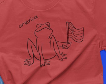 Frog 4th of July Tee, Fourth of July Tshirt, Unisex Patriotic Shirt, America Shirt, American Flag, Red White & Blue, USA, Cottagecore