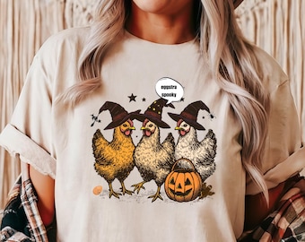 Huhn Hexen Lustiges Halloween-T-Shirt - Vintages Huhn-Hexe-T-Shirt - Lustiges Halloween-Geschenk für Frauen - Huhn-Liebhaber-T-Shirt