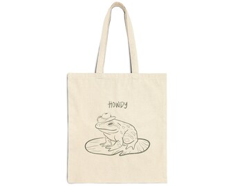 Howdy Frog Canvas Tote Bag - Retro Frog Bag - Cowboy Frog - Vintage - Classic - CottageCore - Froggy Friends - Frog Tote Bag