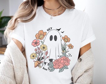 Halloween CottageCore Geist T Shirt Spooky Coquette T-Shirt Girly Geist Hey Boo T-Shirt Bella + Canvas Spooky Season Top Outfit