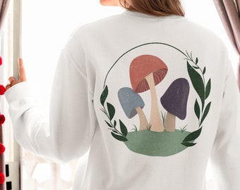 Bella + Canvas Mushroom Sweatshirt, CottageCore, Vintage Sweatshirt, Geschenk für Sie, Geschenk für Mama, MADE IN USA, auf der Rückseite bedruckt