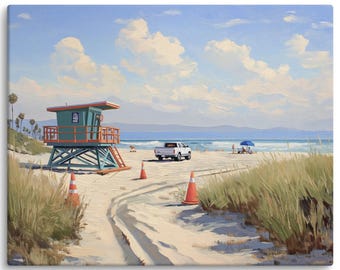 Lifeguard Tower Canvas Print | Southern California Beach Wall Art | Coastal Surf Decor | SoCal Ocean Photography Style Poster