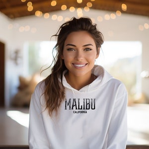 Malibu Hoodie: Unisex California Sweatshirt, Vintage Ink Style