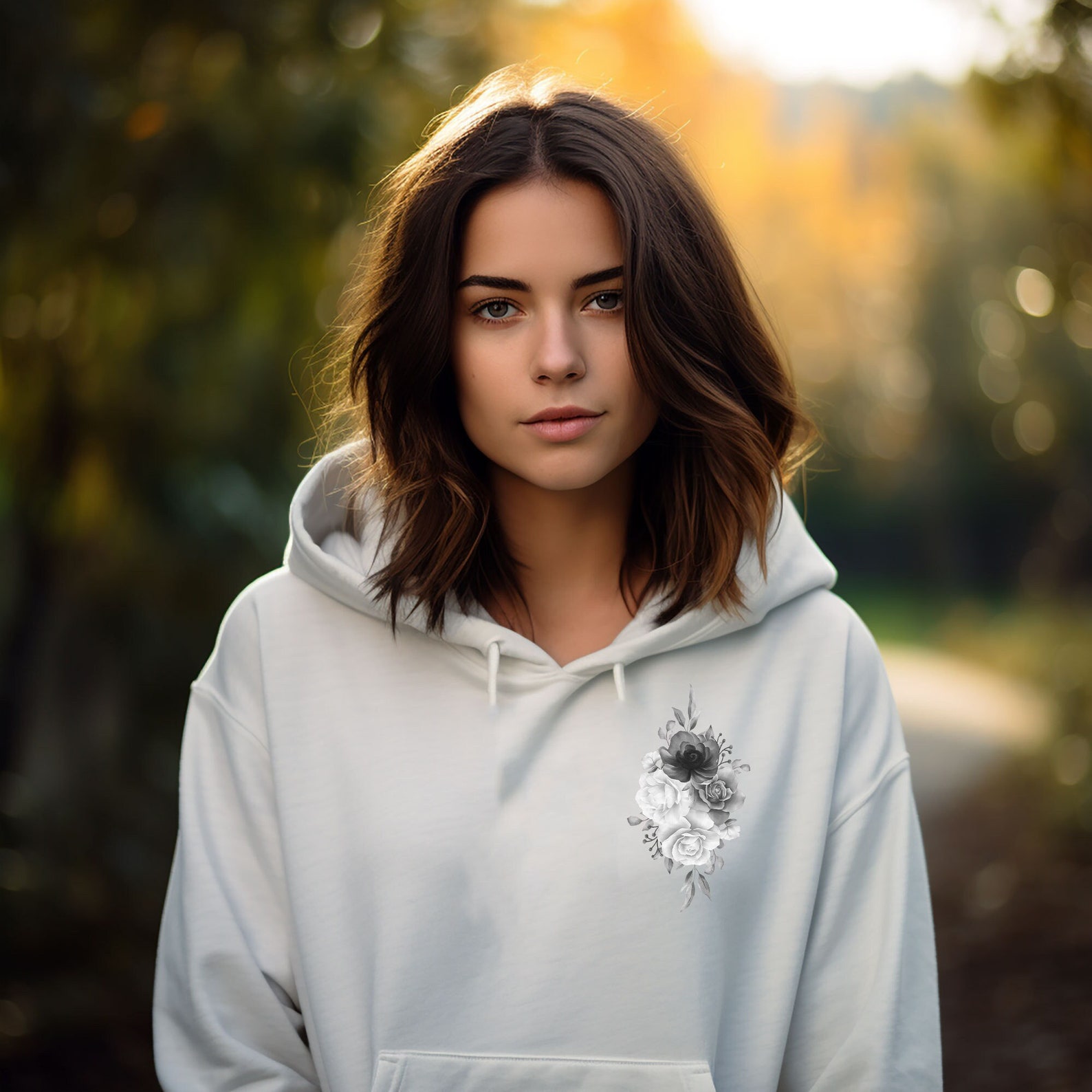 Black White Flicker Skull And Roses Print Combo Hoodie And Leggings main image 0