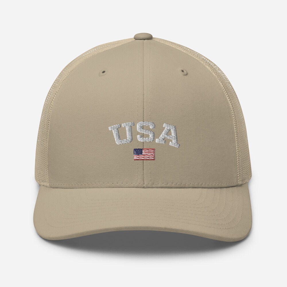 USA American Flag Embroidered Trucker Cap - Etsy