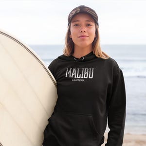 Malibu California Hoodie: Vintage Ink Style Unisex Sweatshirt