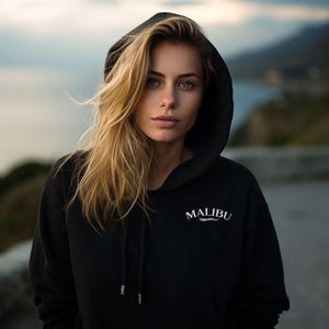 Malibu Vintage Ink Beach Hoodie | Unisex Pullover Sweatshirt | Cozy Beachwear Essential | Perfect for Summer Days