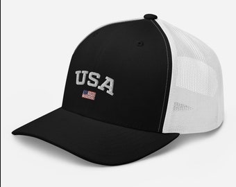 USA American Flag Embroidered Trucker Cap | Patriotic Mesh Hat