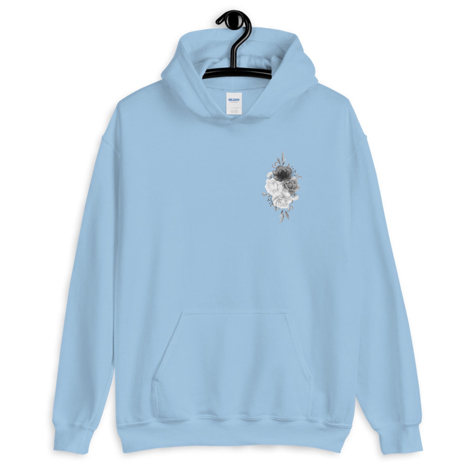 Black And White Rose Flower Men's Zip Up Hoodie