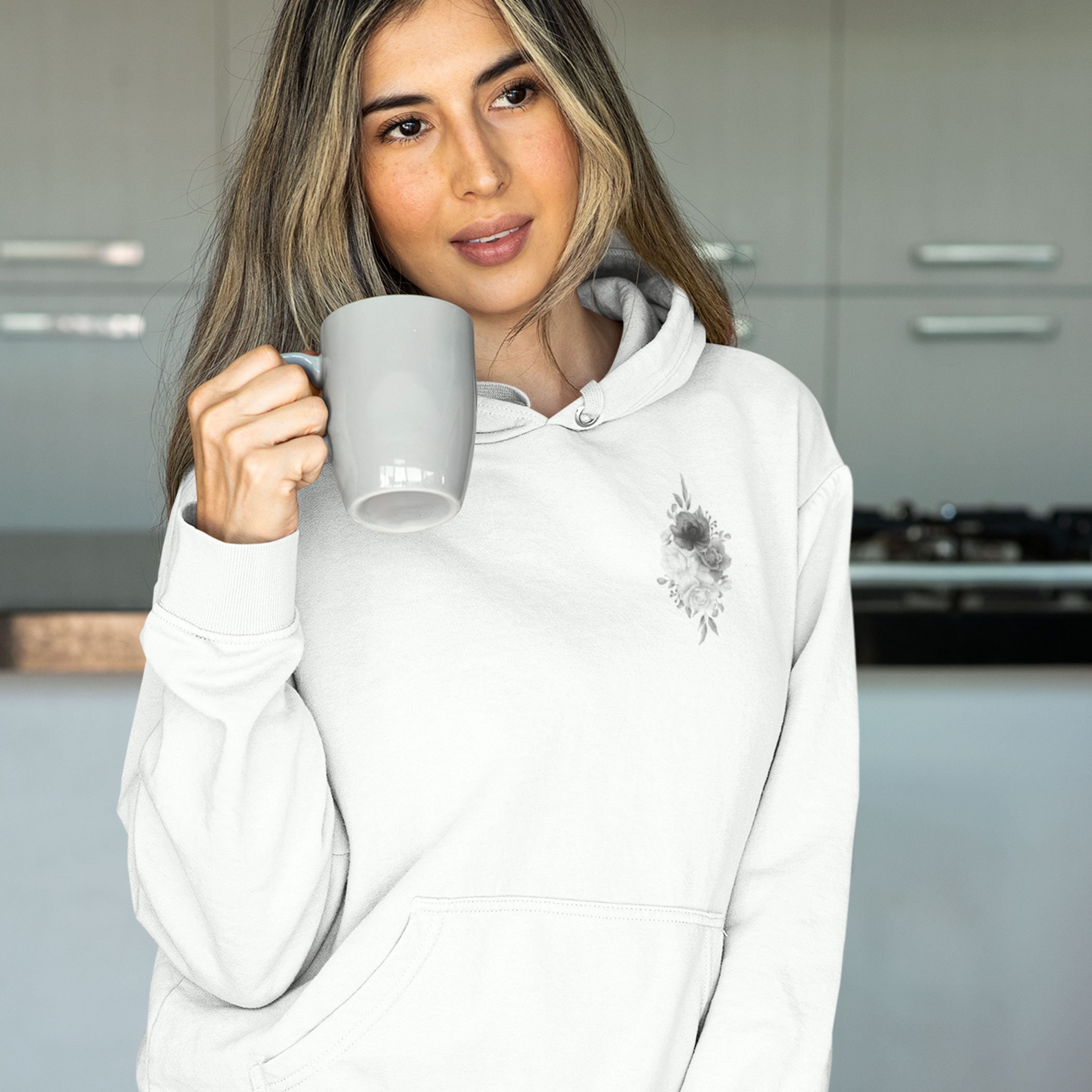 Black White Flicker Skull And Roses Print Combo Hoodie And Leggings main image 1