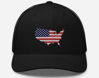 USA Flag Embroidered Trucker Cap | Patriotic Snapback Hat | Classic American Flag Baseball Cap