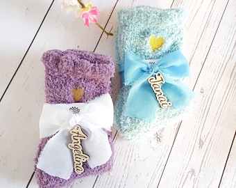 Personalized fluffy socks gift box: boho name charm, cosy winter socks