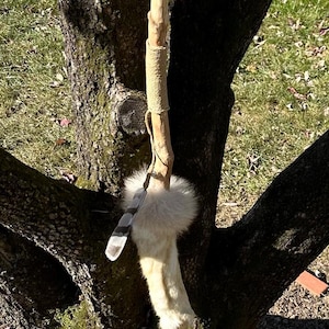 Handcrafted Woodland Spirit Staff: Rabbit Fur, Leather & Brass Cosplay Prop