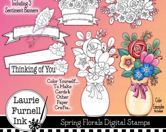 Flowers Digital Stamps, Garden Digital Stamps, Digi Stamps, Adult Coloring Pages, Laurie Furnell, Flower Digi Stamps, Card Making Supply