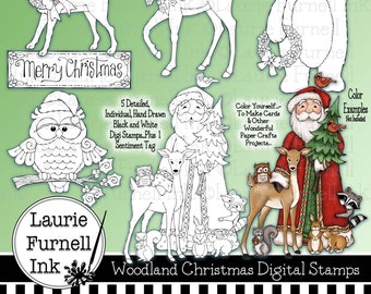 Christmas Digis/Woodland Santa Digital Stamp/Laurie Furnell/Woodland Animal Stamp/Digital Stamps/Christmas Digi Stamps/Card Making Supply