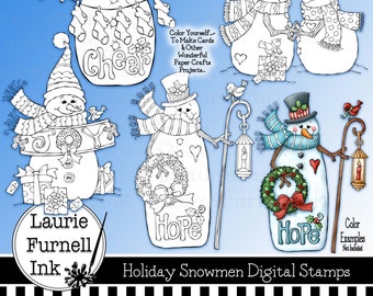 Snowman Digital Stamps/Winter Digital Stamps/Under The Mistletoe Digi Stamp/ Snowman Digi Stamp/Holiday Digi Stamps/Laurie Furnell