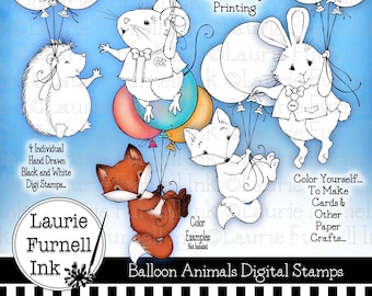Animal Digital Stamp, Hedgehog Digital Stamp, Fox Digital Stamp, Bunny Digital Stamp, Mouse Digital Stamp,Laurie Furnell, Card Making Supply