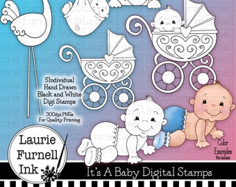 Baby Digi Stamps, Stork Digital Stamps, Digi Stamps Coloring Pages Laurie Furnell Baby Shower Card Digi Stamps, Card Making Baby Buggy Digi