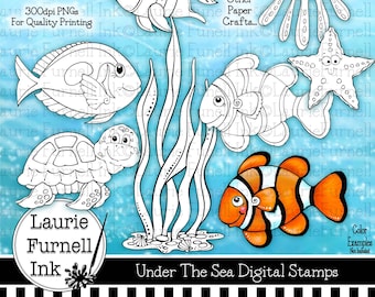 Sea Creature Digital Stamps, Cute Fish Digital Stamps, Digi Stamps, Coloring Pages, Laurie Furnell, Nemo Digi Stamps, Card Making Supply