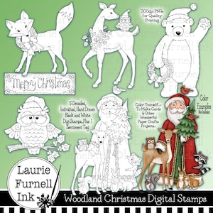 Christmas Digis / Woodland Santa Digital Stamp / Laurie Furnell / Woodland Animal Stamp / Digitale Postzegels / Christmas Digi Stamps / Card Making Supply