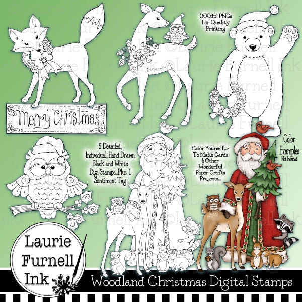 Christmas Digis/Woodland Santa Digital Stamp/Laurie Furnell/Woodland Animal Stamp/Digital Stamps/Christmas Digi Stamps/Card Making Supply
