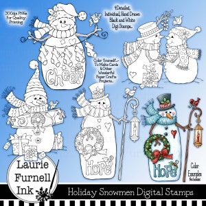 Snowman Digital Stamps/Winter Digital Stamps/Under The Mistletoe Digi Stamp/ Snowman Digi Stamp/Holiday Digi Stamps/Laurie Furnell