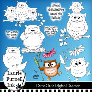 Owl Digi Stamps, Owl Digitale Postzegels, Baby Owl Digi Stamps, Laurie Furnell, Adult Kleurplaat, Card Making Supply, Scrapbooking Supply