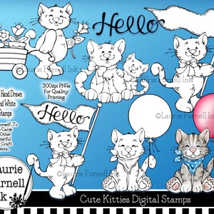 Lindos Gatitos Sellos Digitales, Cat Digi Stamps, Kitty Digi Stamps, Black Line Art Cats, Adult Coloring Page, Paper Craft Digi, Laurie Furnell,