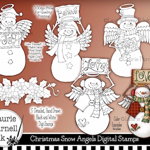 Snow Angel Digital Stamp, Christmas Snowman Digi, Holiday Line Art To Color, Adult Coloring Page, Laurie Furnell, Snow Angel Clip Art