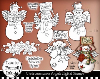 Snow Angel Timbre numérique, Christmas Snowman Digi, Holiday Line Art To Color, Adult Coloring Page, Laurie Furnell, Snow Angel Clip Art