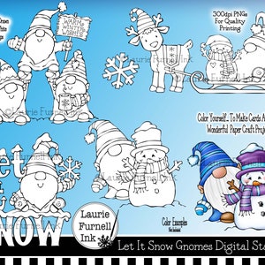 Digitale postzegels winterkabouter, digitale postzegels kabouter, doe-het-zelf kaarten maken, kleuren volwassenen, levering kaarten maken, Laurie Furnell, Let It Snow Digi