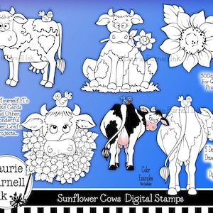 Koe Digi Stempels, Koe Butt Digi Stamp.Cow Digis, Card Making Supply, Black Line Cow Art, Volwassen Kleurplaat, Zonnebloem Digi, Laurie Furnell,