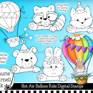 Hot Air Ballon Digi Stamps, Cute Animal Digital Stamps, Forest Animal Stamps, Birthday Digi Stamps, Laurie Furnell, Stamps For Card Making