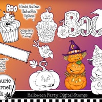 Four Adorably Spooky Halloween Black Cat Stamps - Digital Images - Etsy
