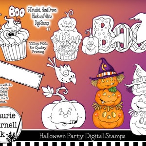 Halloween Digital Stamps, Halloween Digi Stamp, Pumpkin Digi Stamps, Laurie Furnell, Halloween Cupcake Digi Stamps, Halloween Line Art